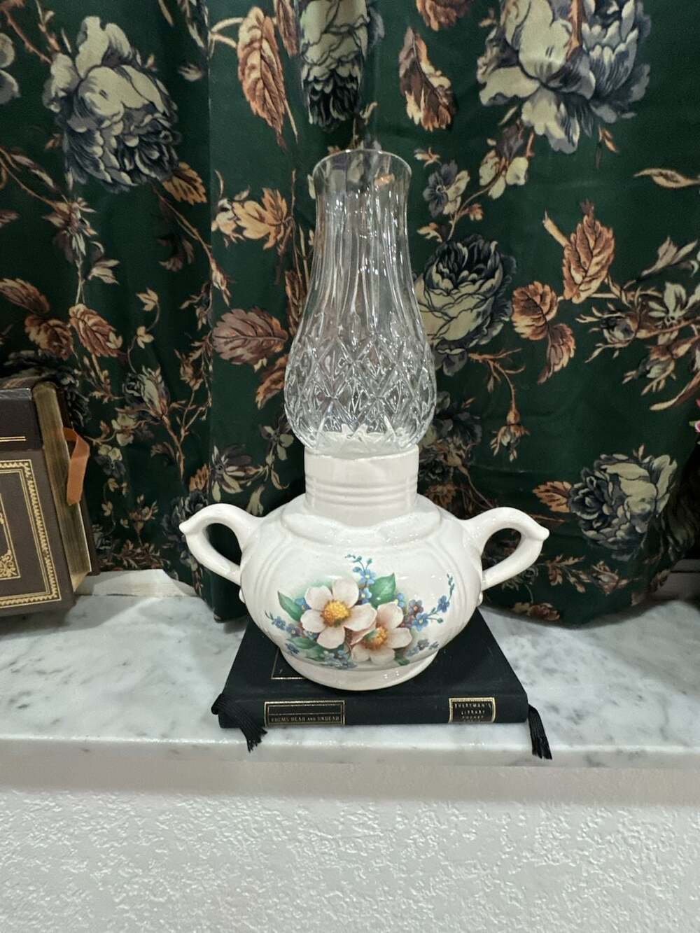 McCoy Pottery Vintage Floral Candle Lamp With Handles And Globe
